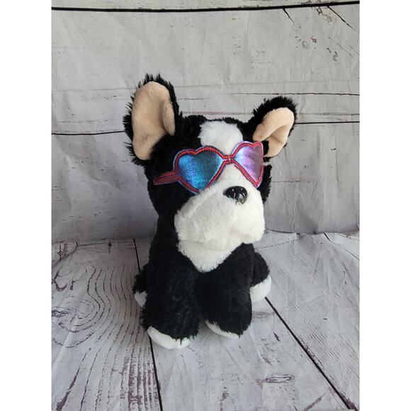 Cute & Cuddly Boston Terrier Puppy Dog 9in Plush Heart Sunglasses Stuffed Animal - Picture 1 of 7
